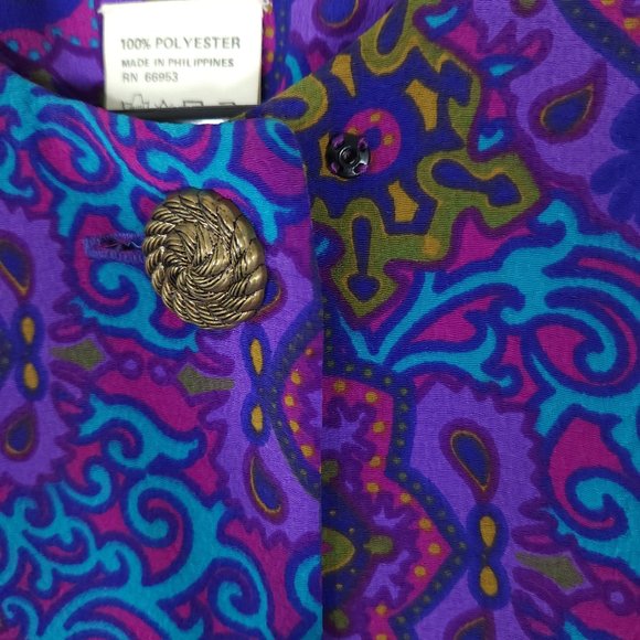 Vintage Leslie Fay Purple Blue Stain Glass Kaleidoscope Print Dress Pleat Skirt - Picture 6 of 7